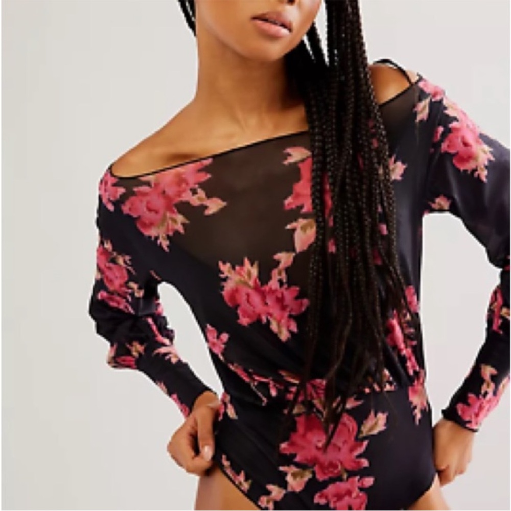 NWT Free People Red Rose Floral Bodysuit Size Small Snap gusset thong style - Picture 2 of 14
